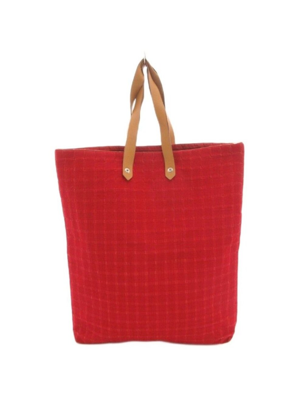 Hermes Amedaba GM Handbag Handle Check Leather Red Brown